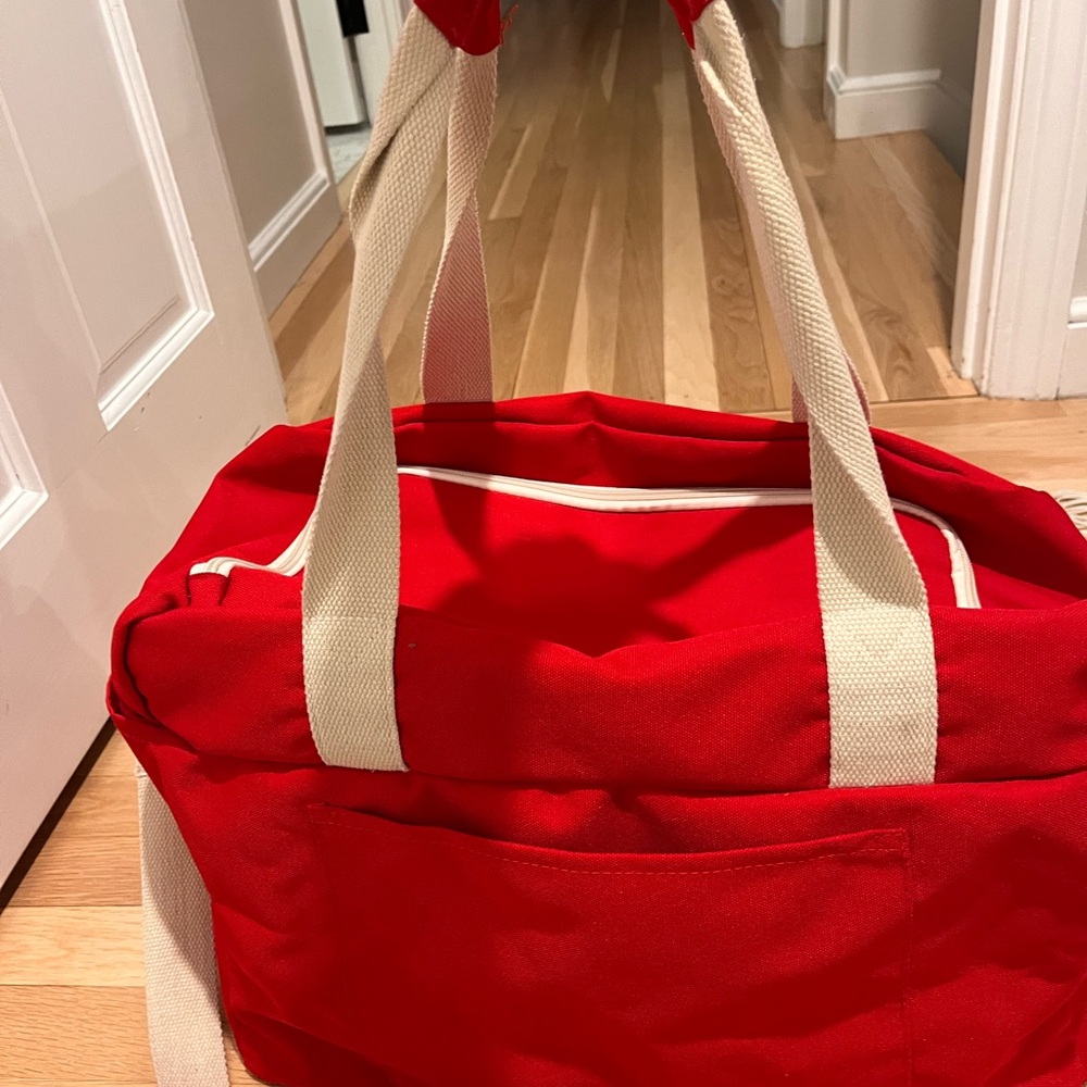 Red Tote Bag with Cream Accents - Picture 4 of 5